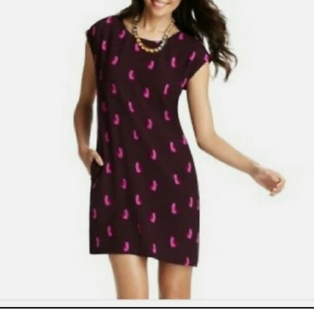 LOFT Red and Pink Sheath Dress with Cap Dolman Sleeves